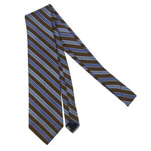 Brooks Brothers Stain Resistant TieMens Brown Blue White Silk USA Made 61”x3.75”